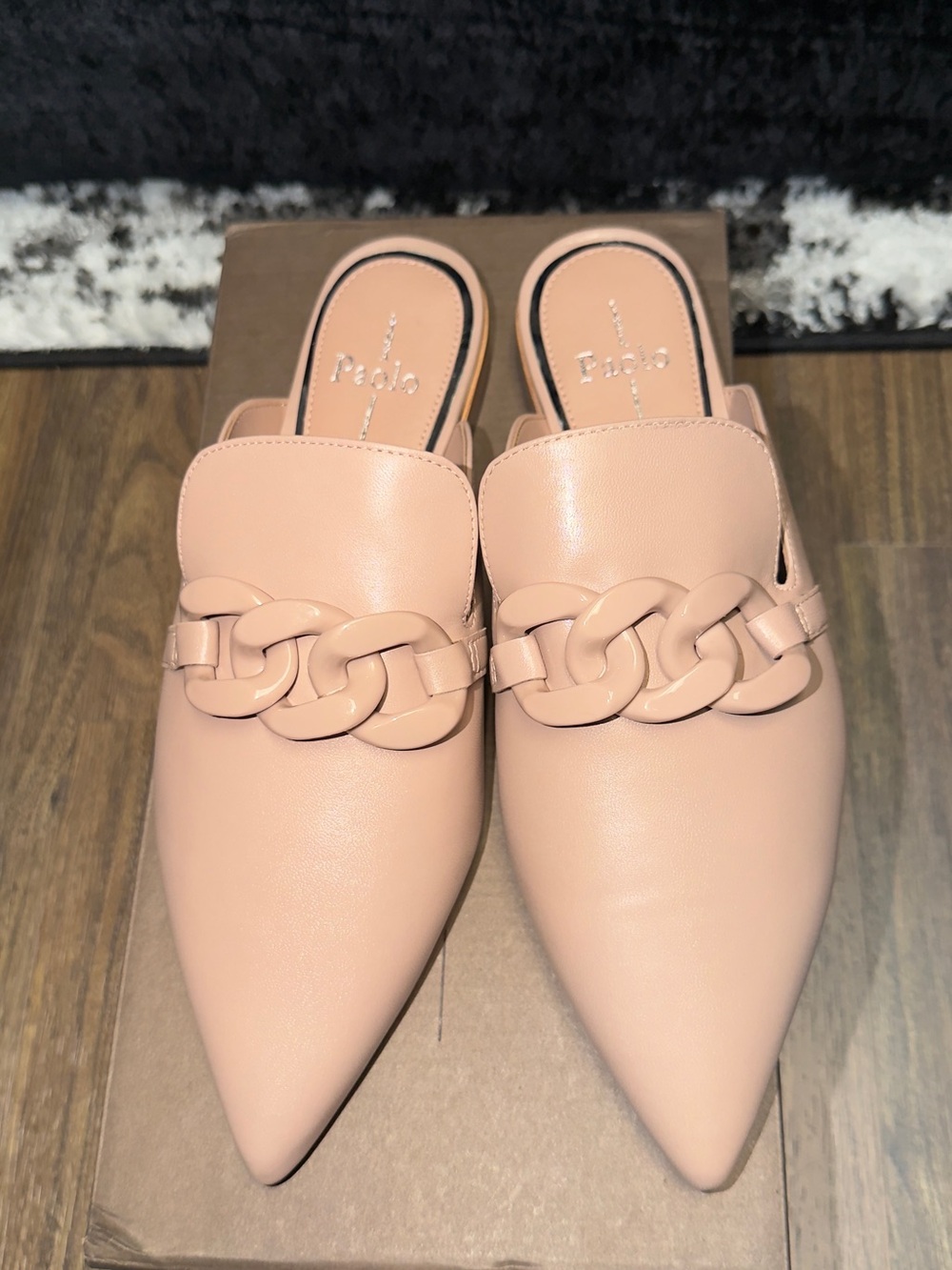 Paolo Blush Pink Chain-Trim Pointed Slip-On Mules